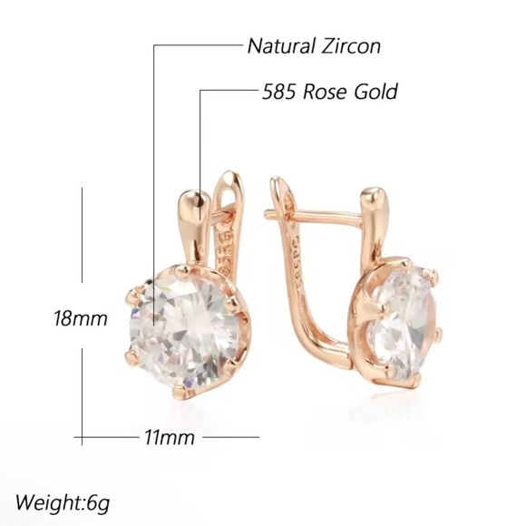 585 Rose Gold Color English Earrings for Women Simple Shiny Big Zircon Earrings - Picture 2 of 5